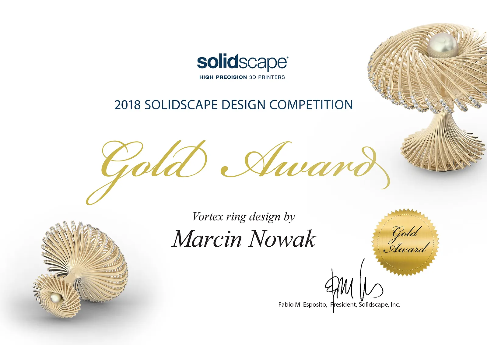 Gold Award - Solidscape Design Competiti