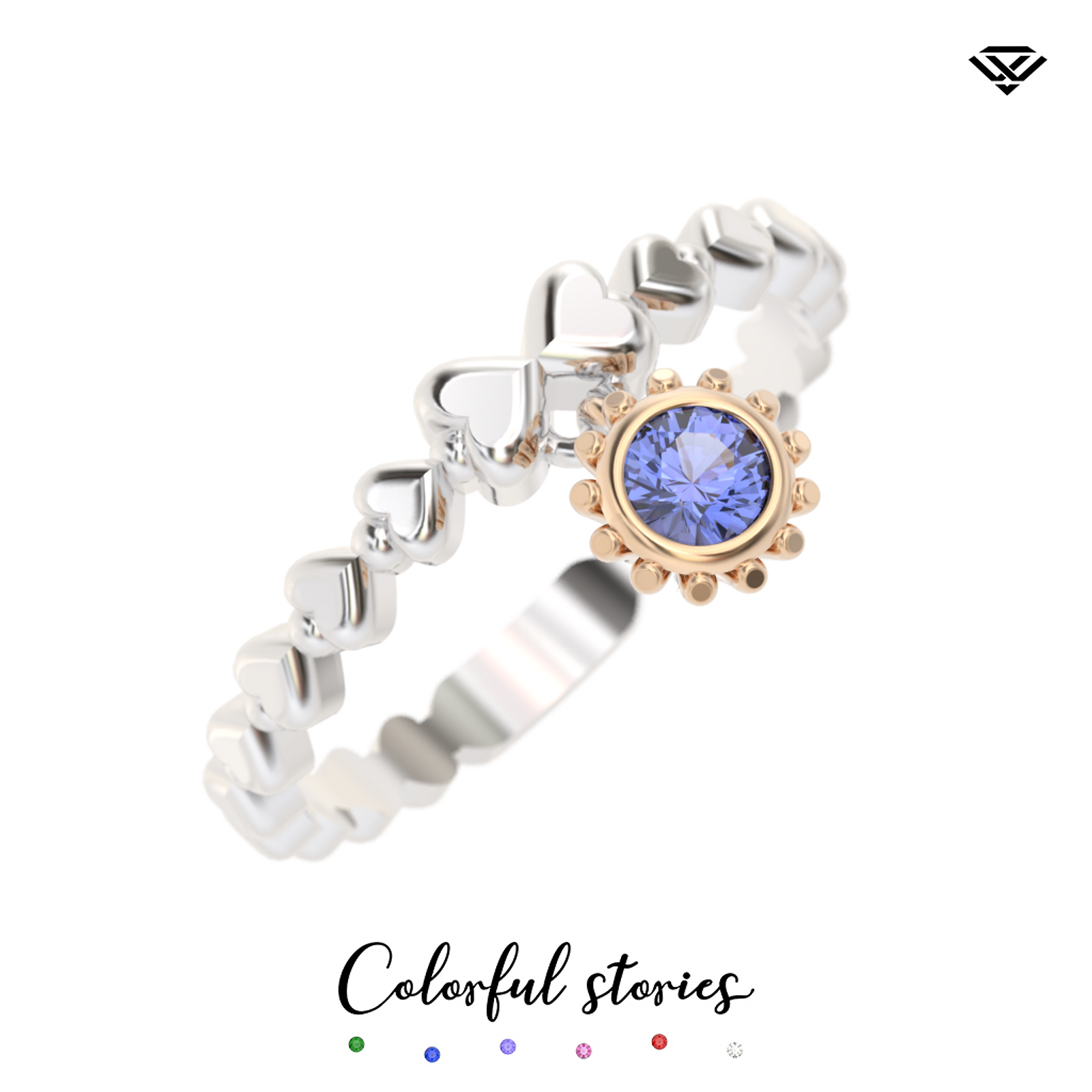 Thumbnail: Pierścionek hearts charms z tanzanitem Colorful Stories