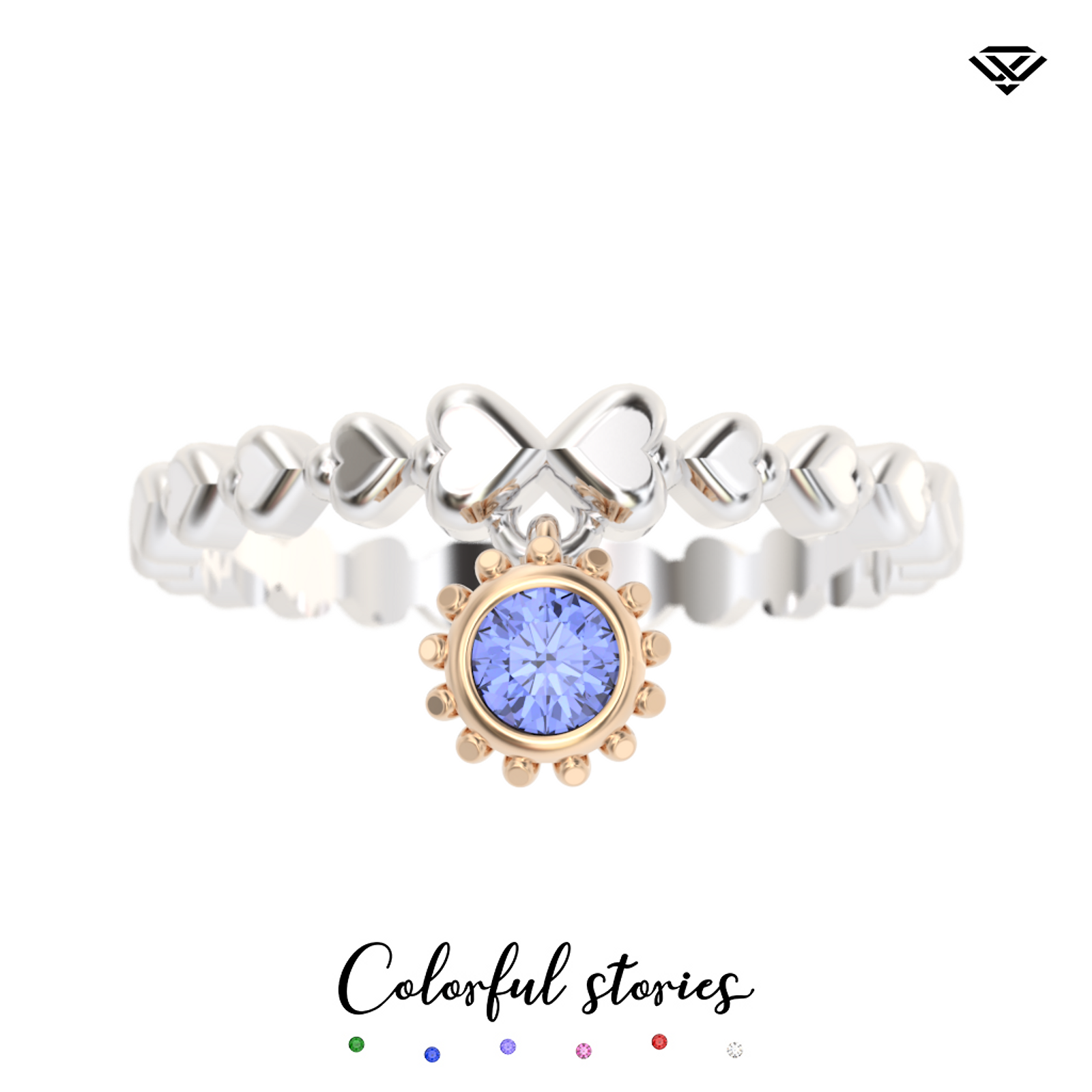 Thumbnail: Pierścionek hearts charms z tanzanitem Colorful Stories